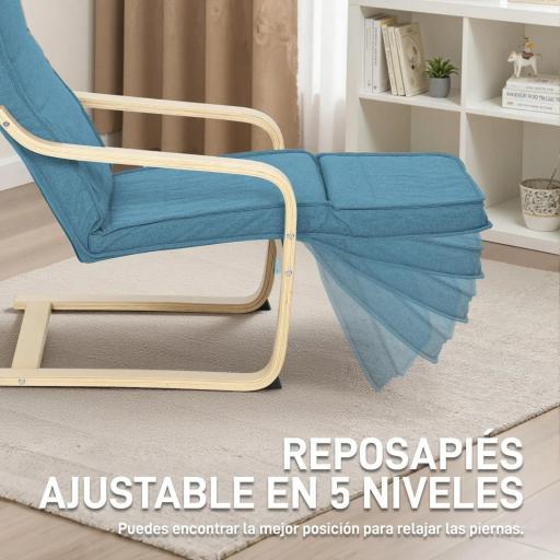 Sillón de Salón con Reposapiés Ajustable Butaca Tapizada en Lino Sintético para Oficina Dormitorio 66,5x94x100cm Azul [2]