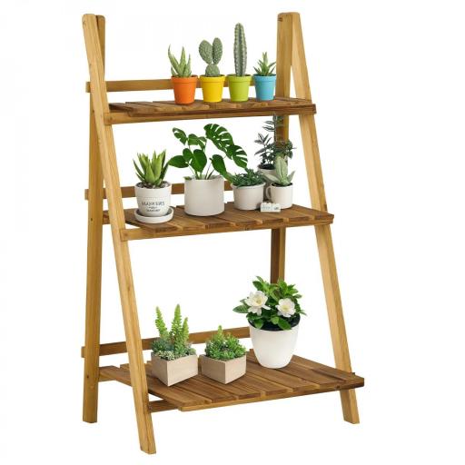 Soporte para Plantas de Madera de 3 Niveles Estantería para Plantas Plegable Soporte para Macetas 60x37x93 cm Natural [9]