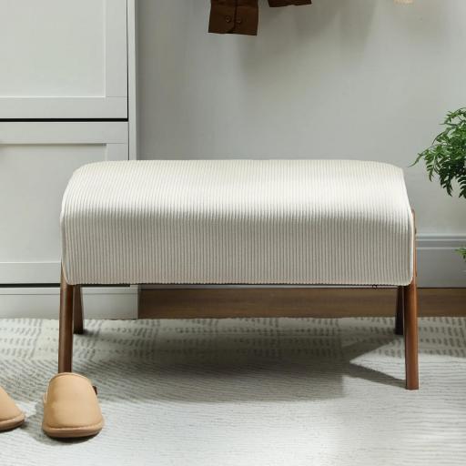Reposapiés de Salón Taburete Bajo con Asiento Acolchado Patas de Madera para Sala de Estar Dormitorio 69x47x36 cm Beige [5]