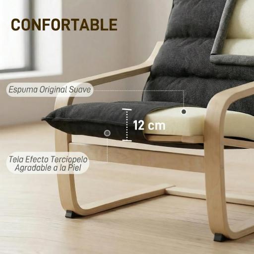 Sillón de Salón Moderno con Respaldo Alto Acolchado Patas de Madera y Tapizado en Terciopelo 67x83x105 cm Negro [8]