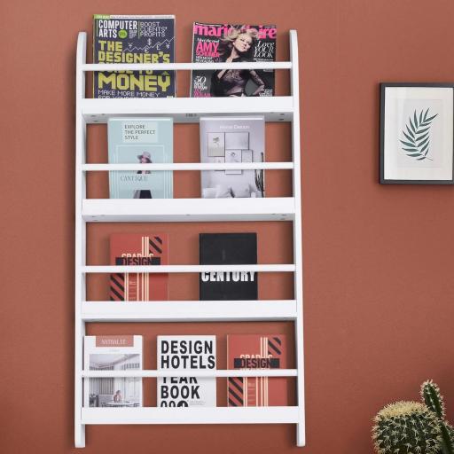 Estantería de Pared de Libros con 4 Estantes Librería Infantil para Hogar Oficina Carga 30kg 59x12x113cm Blanco