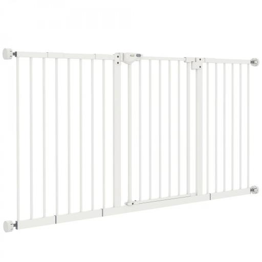 Barrera de Seguridad Extensible con Cierre Automático y Sistema de Doble Bloqueo Metal 74-147,5x76,2 cm Blanco [9]