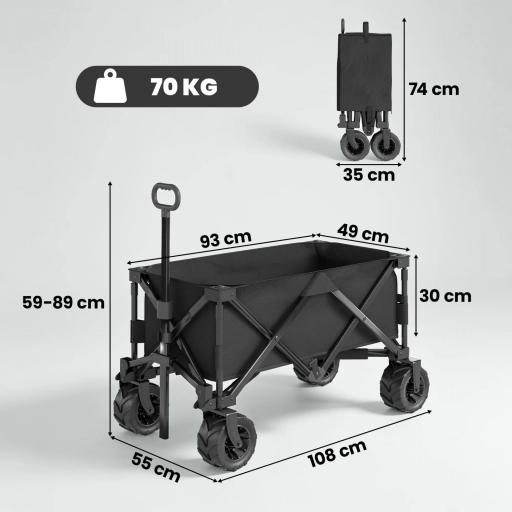 Carro de Playa Plegable con Ruedas Delanteras Giratorias 360° y Asa Telescópica 108x55x55 cm Negro [1]