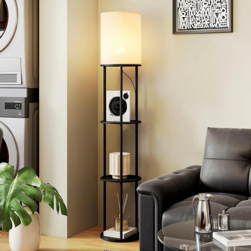 Lámpara de Pie con Estantes con 3 Temperaturas de Color Control Remoto para Salón Dormitorio Oficina Negro [5]