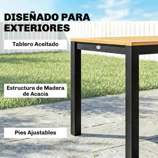 Mesa de Comedor de Jardín de Madera para 6 Personas con Superficie de Listones Orificio 150x75x75 cm Natural [2]