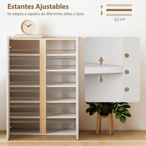 Zapatero de 6 Niveles con 2 Puertas en Blanco Brillo con Cierre Suave y Estantes Ajustables 70x33,5x95 cm Blanco [5]