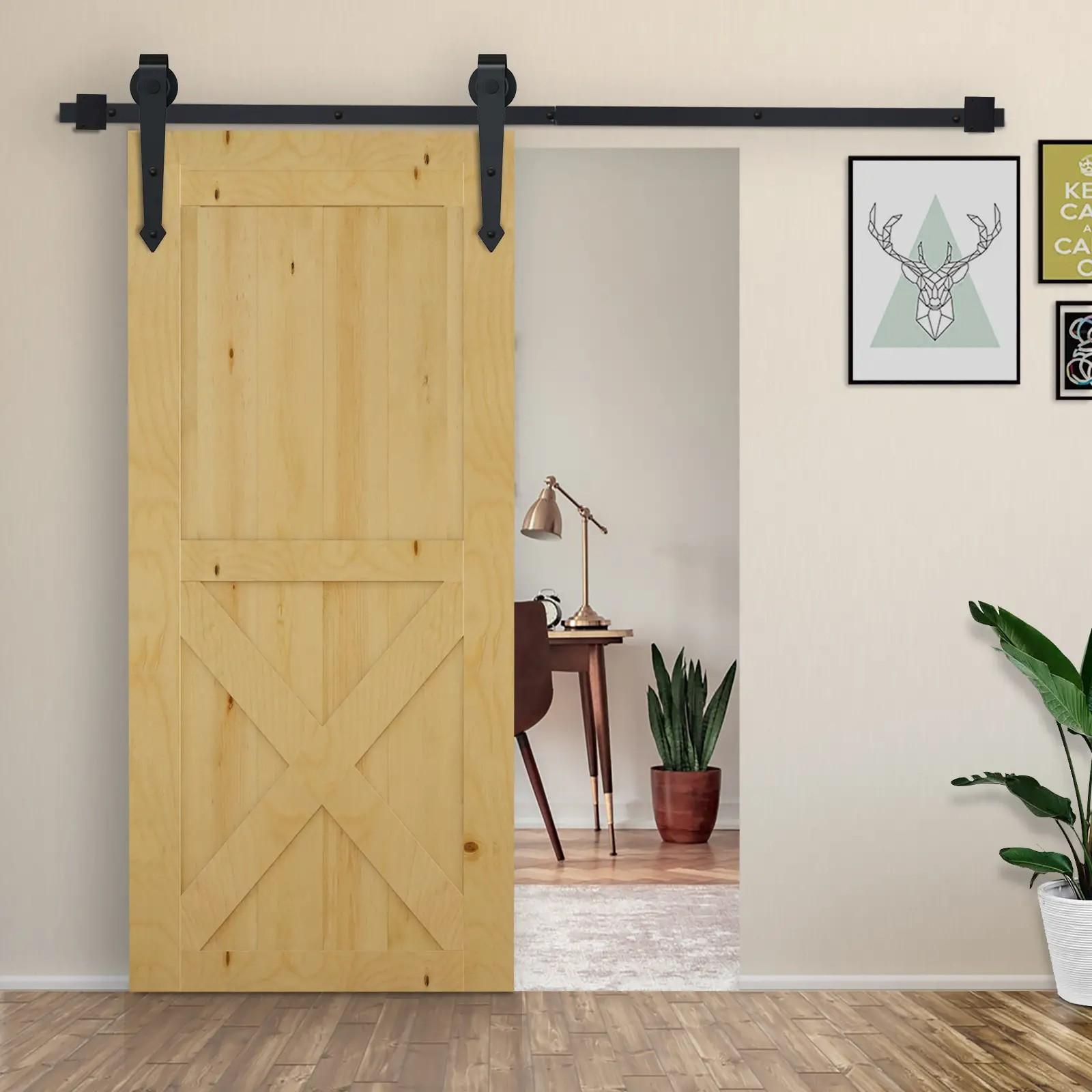 Herraje para Puerta Corredera 200 cm Tipo Flecha Kit de Accesorios para Puerta Corrediza Granero de Madera Negro