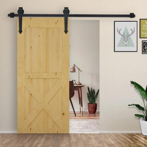 Herraje para Puerta Corredera 200 cm Tipo Flecha Kit de Accesorios para Puerta Corrediza Granero de Madera Negro