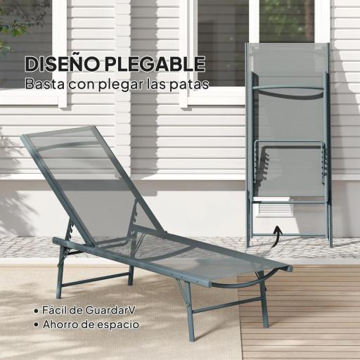 Juego de 2 Tumbonas Plegables Reclinables en 5 Posiciones con Estructura Metálica y Asiento de Malla Transpirable Gris [4]