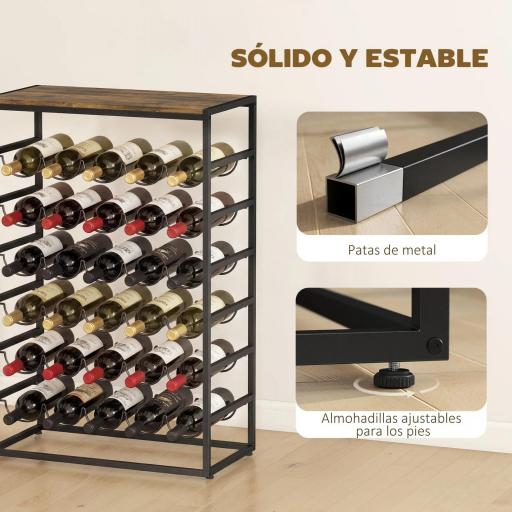 Botellero para 30 Botellas de 6 Niveles con Encimera de Efecto Madera Estilo Industrial 59x30x88,5 cm Marrón Rústico [5]