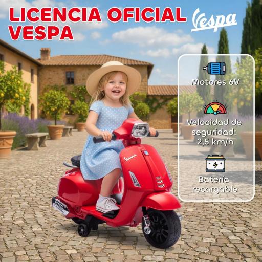 Moto Eléctrica para Niños de 2-6 Años con Batería 6V Faro Bocina y Ruedas Auxiliares Rojo [4]