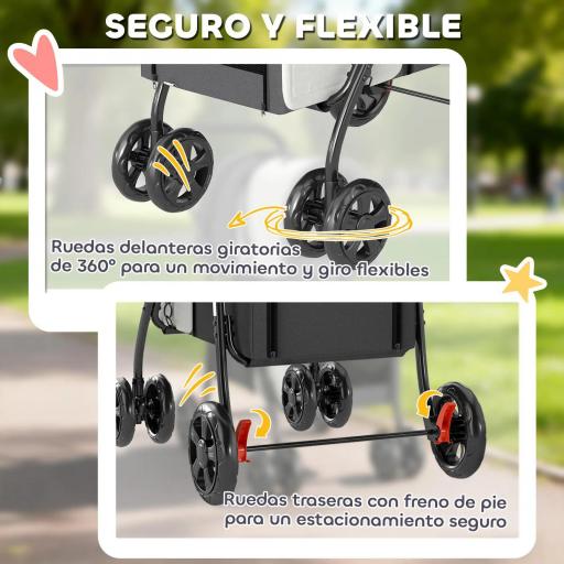 Carrito Doble para Perros Gatos Plegable con 2 Transportines Extraíbles con Cinturón y Cojines 66x50x98cm Gris Oscuro [2]