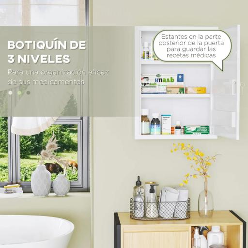 Botiquín para Medicinas de 3 Niveles Armario de Botiquín con Cerradura y 2 Llaves para Cocina Baño 40x15x53,5 cm Blanco [7]