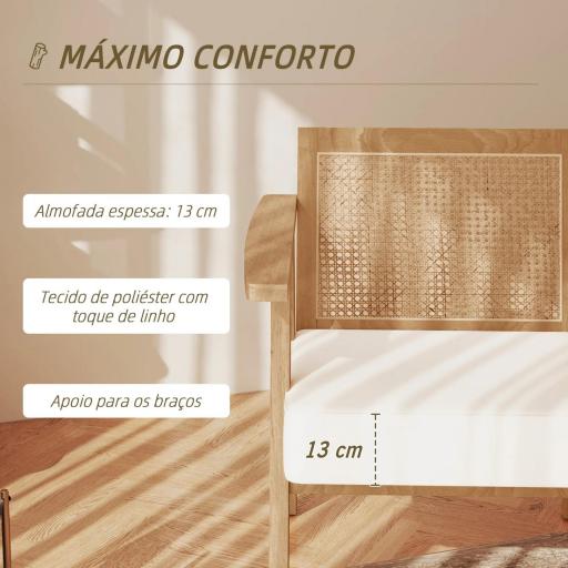 Sillón de Salón con Reposabrazos Respaldo de Ratán y Marco de Madera de Caucho Carga 120 kg Natural y Beige [3]