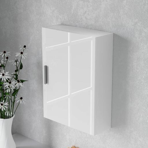 Armario de Baño de Pared con Estantes Ajustables de Vidrio Templado Ahorro de Espacio 40x15x55 cm Blanco Brillo [5]