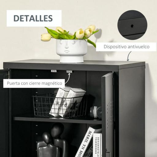 Armario Metálico con Doble Puerta y 2 Baldas Ajustables Mueble Multiusos para Oficina Salón Dormitorio 75x33x110cm Negro [7]