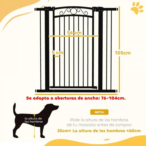 Puerta para Perros con Ancho Ajustable 76-104 cm Barrera de Seguridad con 2 Extensiones y Doble Bloqueo Negro [4]