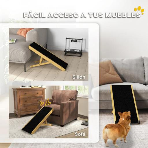 Rampa para Mascotas de Madera con Altura Ajustable en 4 Niveles para Perros Pequeños y Medianos 83,5x35x47,5 cm Natural [4]