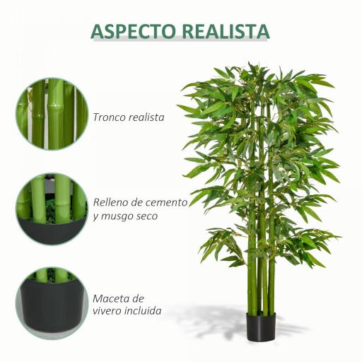 Árbol de Bambú Artificial Planta Artificial con 975 Hojas y Maceta Decorativa para Hogar Salón 160 cm Verde [8]