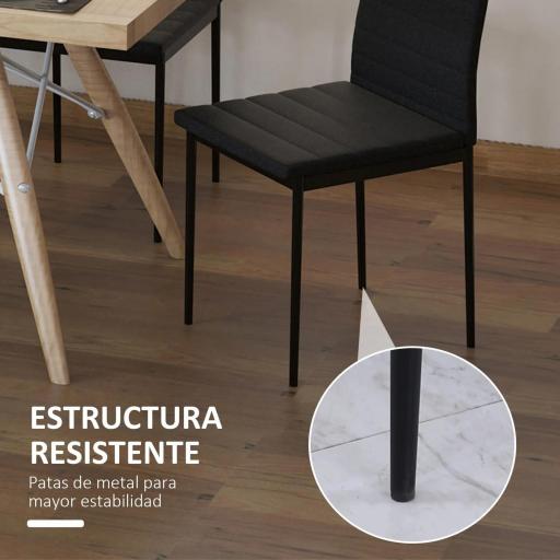 Pack de 4 Sillas de Cocina Modernas Tapizadas en Lino y Patas de Metal para Salón Carga 120 kg 41x50x97 cm Negro [2]