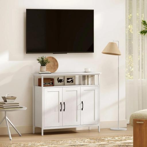 Aparador para Salón Industrial con 3 Puertas Compartimento Abierto Estantes Ajustables para Comedor 100x35x88 cm Blanco [3]