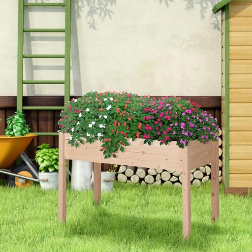 Huerto Urbano Elevado de Madera 122,5x56,5x76 cm con Tela no Tejida para Cultivos Plantas Flores Natural [2]