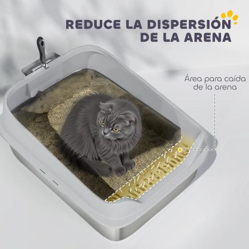 Arenero para Gatos de Acero Inoxidable XXL con Borde Alto Pala Fácil de Limpiar Prueba de Fugas 70x50x30 cm Gris [5]