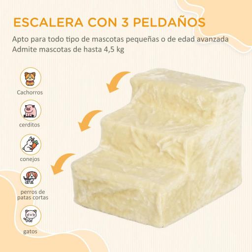 Escalera para Perros de 3 Peldaños con Funda Extraíble y Lavable Rampa para Perros para Cama Sofá 46x35x35 cm Beige [1]