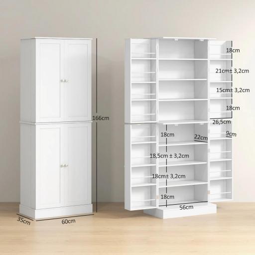 Armario Despensa de Cocina con 4 Puertas con Estantes Estantes Ajustables para Sala de Estar Comedor Blanco [1]