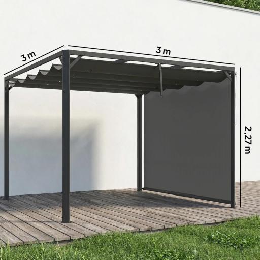 Pérgola de Jardín de Aluminio 3x3 m con Techo Retráctil Lateral Enrollable UPF30+ Cenador de Jardín para Exterior Gris [1]