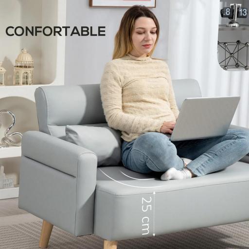 Sofá de 2 Plazas con Tapizado de Cuero Sintético Acolchado Grueso y Patas de Madera para Salón 117x78x78 cm Gris [2]