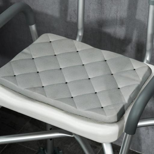 Silla Ducha Personas Mayores con Respaldo Reposabrazos Altura Ajustable Cojín Acolchado Extraíble Carga 136 kg Gris [2]