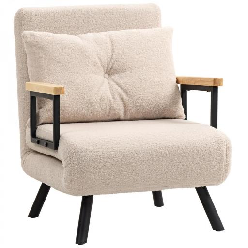 Sofá Cama Individual Plegable Sofá Cama Convertible 4 en 1 Respaldo Ajustable de 5 Niveles y Almohada 63x73x81 cm Beige [9]