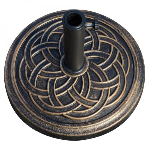 Base de Sombrilla de Jardín Peso Neto 12 kg Soporte de Parasol Redondo Apto para Postes de 38mm/48mm Resina y Acero para Terraza Patio Exterior Ø45x33 cm Bronce [9]