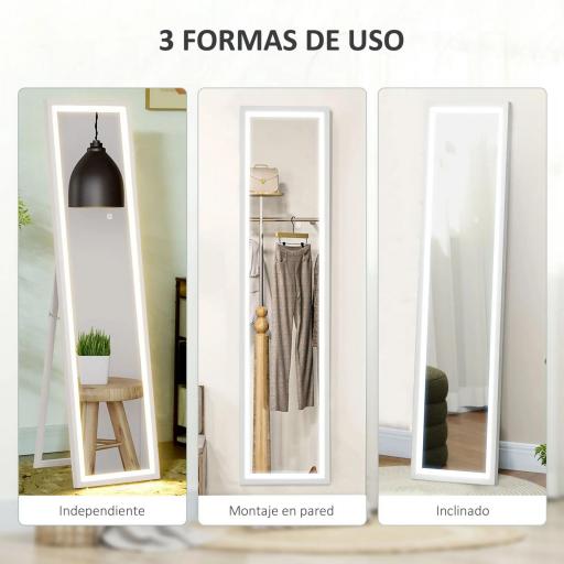 Espejo de Cuerpo Entero con Luz LED 160x40 cm con Iluminación de 3 Colores Táctil Inteligente Función de Memoria Blanco [5]