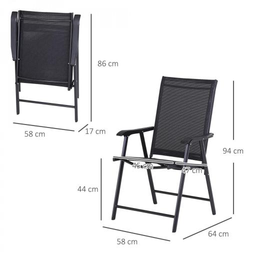 Conjunto de 2 Sillas Plegables para Exterior con Reposabrazos para Jardín Terraza Carga 110 kg 58x64x94 cm Negro [1]