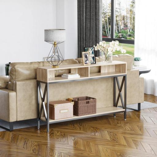 Mueble para Recibidor con 2 Compartimientos y Estante Consola para Recibidor Entrada Pasillo 120x23,5x75cm Roble y Negro [5]