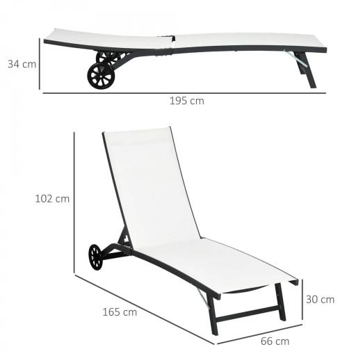 Juego de 2 Tumbonas Reclinables de Jardín de Aluminio con Respaldo Ajustable y Ruedas 165x66x102 cm Blanco Mate [1]
