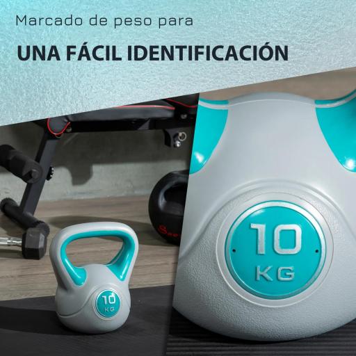 Pesa Rusa 10 kg Revestimiento de PU y Relleno de Arena para Entrenamiento de Fuerza 22x16x26 cm Azul y Gris [4]