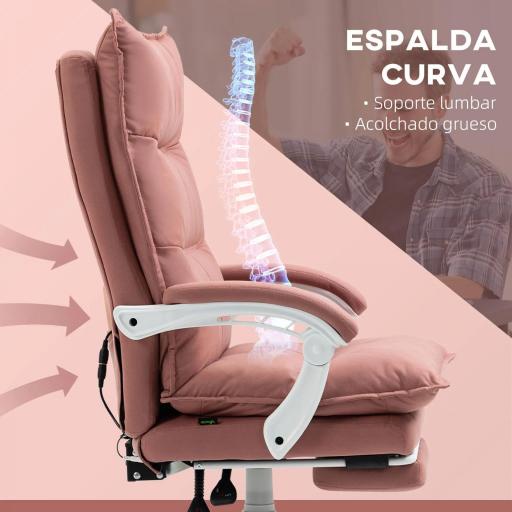 Silla de Masaje Reclinable con 6 Puntos de Masaje y 5 Modos con Función de Calefacción Ajustable 66x74x114-121,5 cm Rosa [3]