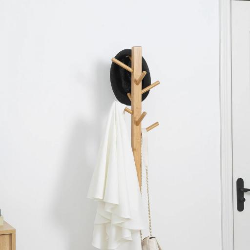 Perchero de Pie de Bambú Perchero con Banco Tipo de Árbol Cajón de Tela y 8 Ganchos para Colgar Ropa 35x35x177cm Natural [7]