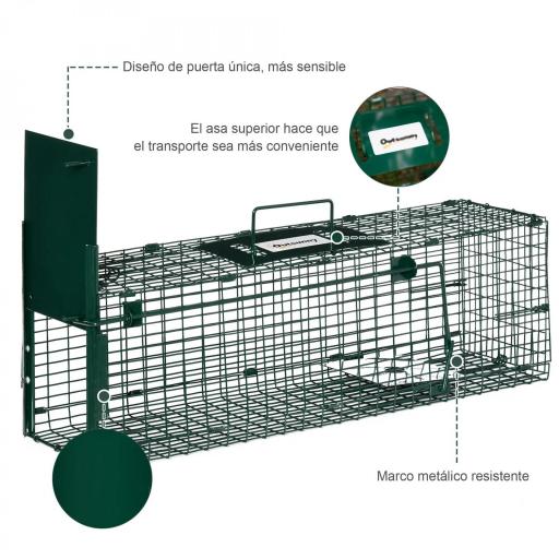 Trampa para Animales Vivos con Puerta Jaula de Captura Metálica con Asa para Conejos Visones Pequeños 60x18x20 cm Verde Oscuro [4]