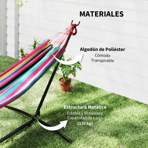 Hamaca con Soporte 310x117cm para Camping con Altura Ajustable y Bolsa de Transporte Carga 120 kg Rayas Naranja y Rojo [5]