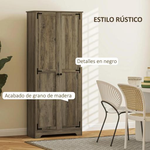Alacena de Cocina con 2 Puertas y Estantes Ajustables para Comedor Salón 78x31,5x182 cm Marrón Grisáceo [2]