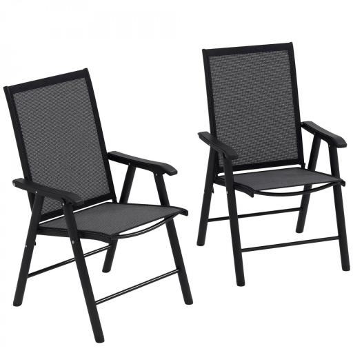 Conjunto de 2 Sillas de Camping Plegables con Reposabrazos para Jardín Terraza Carga 110 kg 58x64x94 cm Gris Oscuro [10]