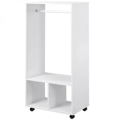Armario Abierto con Ruedas Barra y Estantes para tener Ropa Colgada y Doblada 60x40x128 cm Blanco [5]