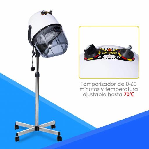 Secador de Pelo Profesional 1180W Secador de Casco con Altura Ajustable Temperatura Regulable Temporizador Capucha y Ruedas Climazon Peluquería para Cuidado del Cabello Blanco [4]