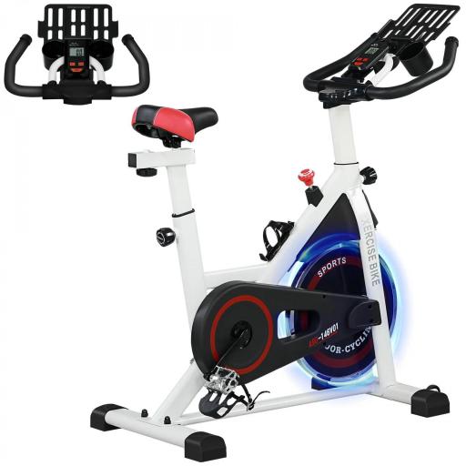 Bici Estática con Resistencia Regulable Volante de Inercia 8 kg Pantalla LCD Manillar y Asiento Ajustable Blanco [8]