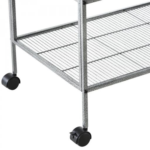 Jaula para Pájaros con Ruedas Pajarera Doble con 2 Bandejas Múltiples Puertas 4 Comederos 4 Perchas 95x45,5x102 cm Gris [6]