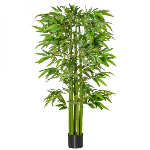 Árbol de Bambú Artificial Planta Artificial con 975 Hojas y Maceta Decorativa para Hogar Salón 160 cm Verde [4]
